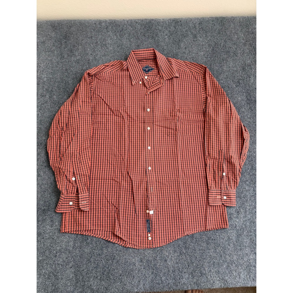 Bills Khakis Mens XL Orange Gingham Button Down Shirt Long Sleeve Cotton USA